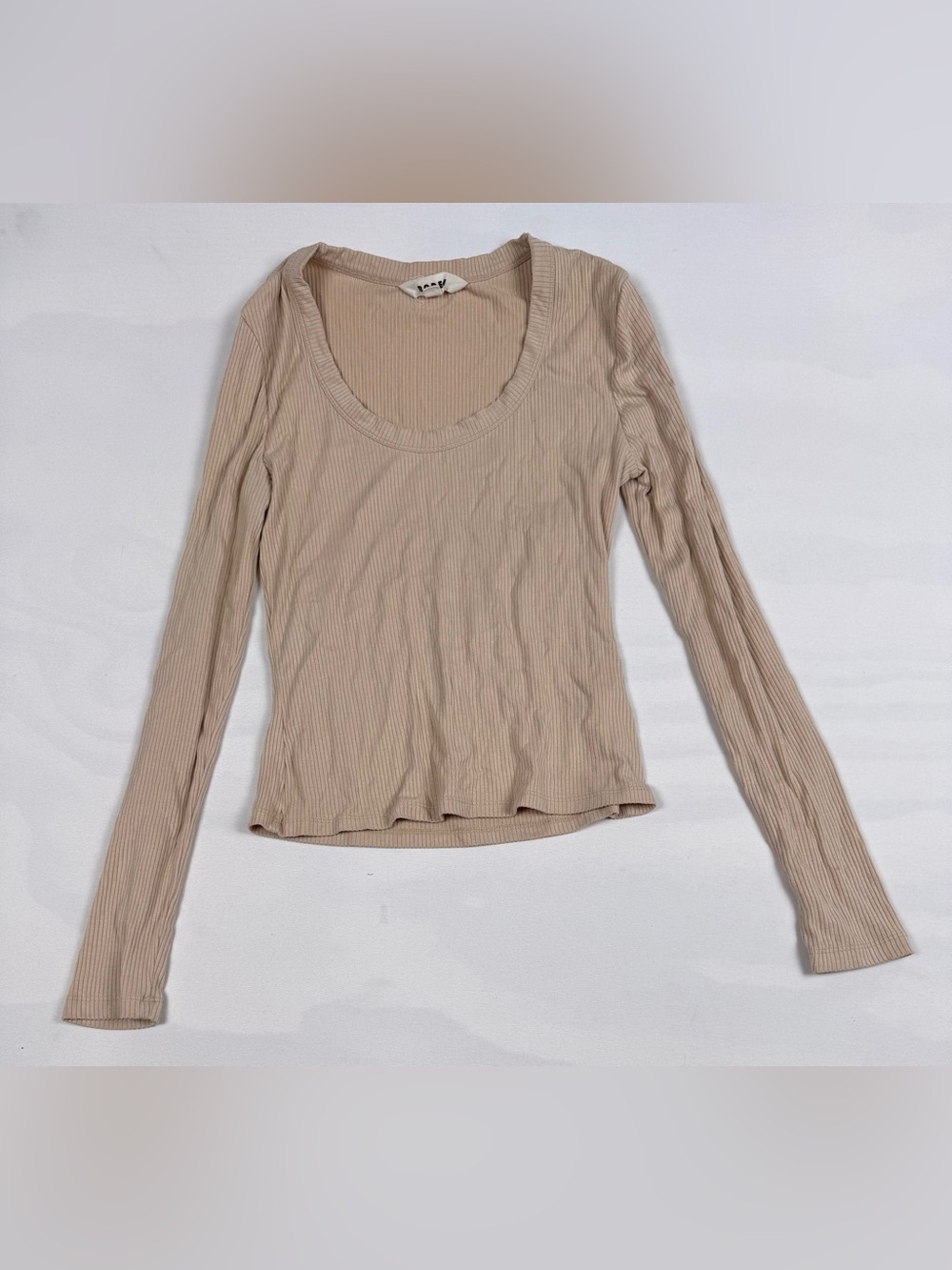 Boden Long Sleeve Scoop Neck Ribbed Top Beige Women’s S